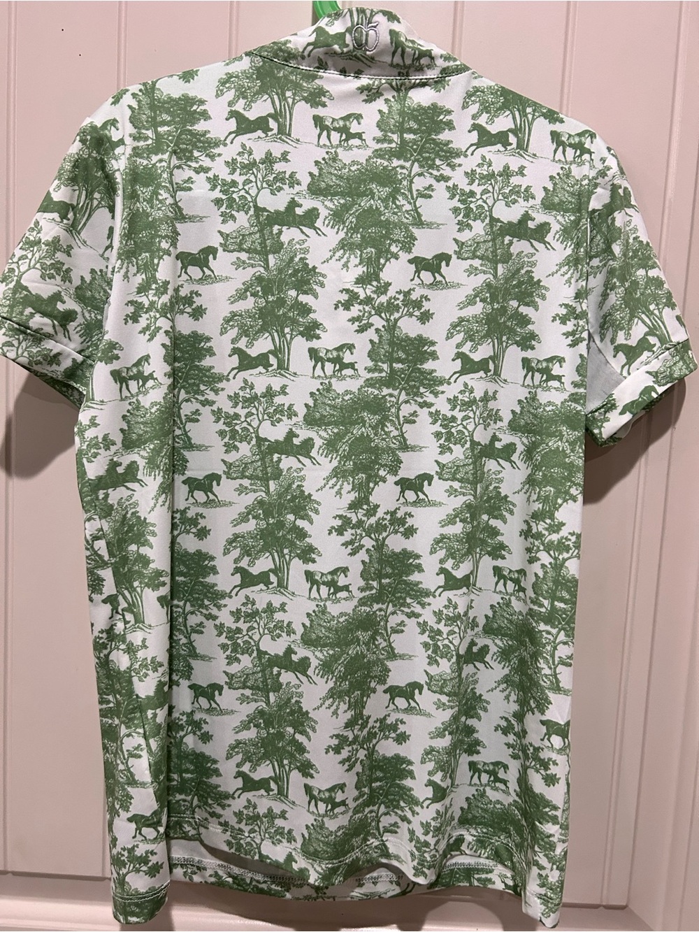 Dapplebay Kids Green Equestrian Toile 1/4 Zip Short Sleeve Riding Top - Picture 2 of 4